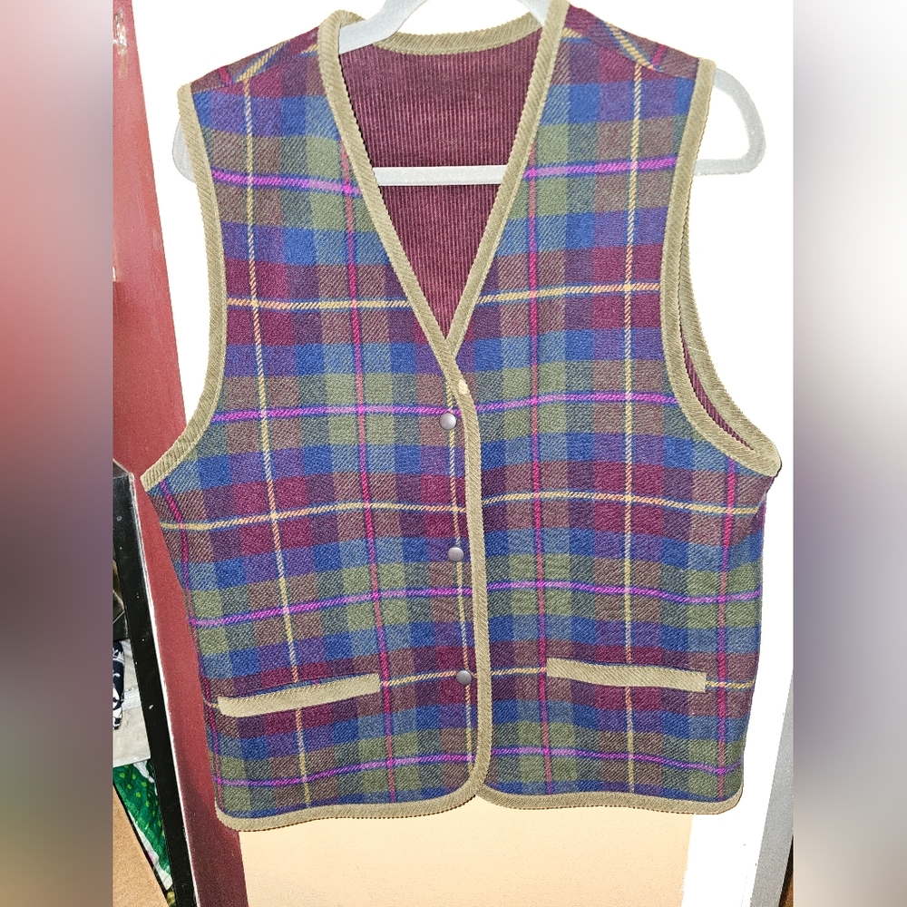 Vtg Pendleton Plaid Flannel Wool Vest Medium Reversible